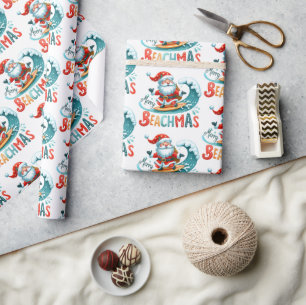 Merry Beachmas Christmas In July Retro Design Wrapping Paper