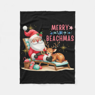 Merry Beachmas Hawaiian Coastal Christmas Cute San Fleece Blanket