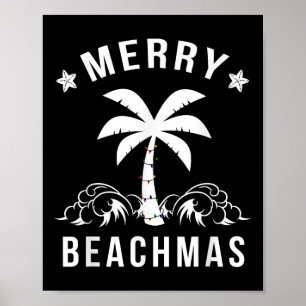 Merry Beachmas Palm Tree Beach Christmas Poster
