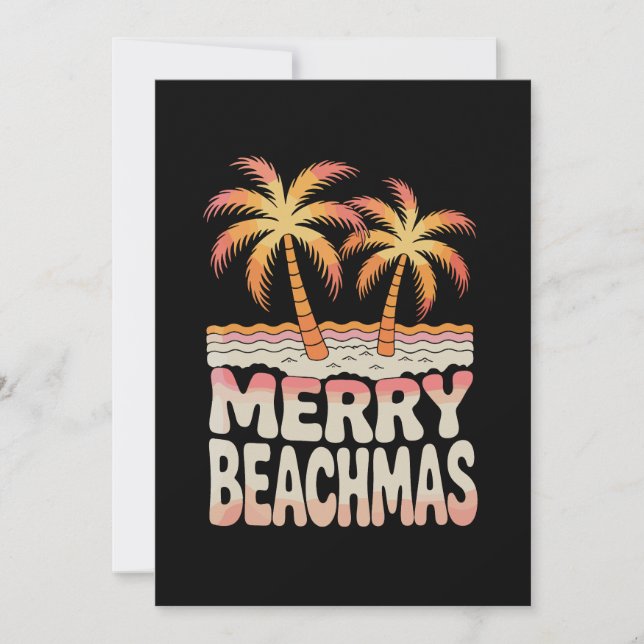 Merry Beachmas Palm Tree Tropical Sunset Christmas Invitation (Front)