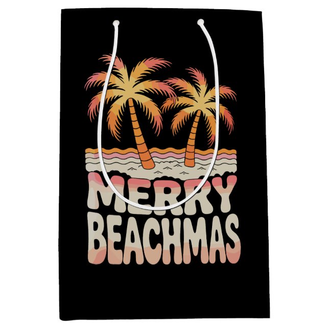 Merry Beachmas Palm Tree Tropical Sunset Christmas Medium Gift Bag (Front)