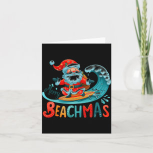 Merry Beachmas Santa Surfing Retro Design Card