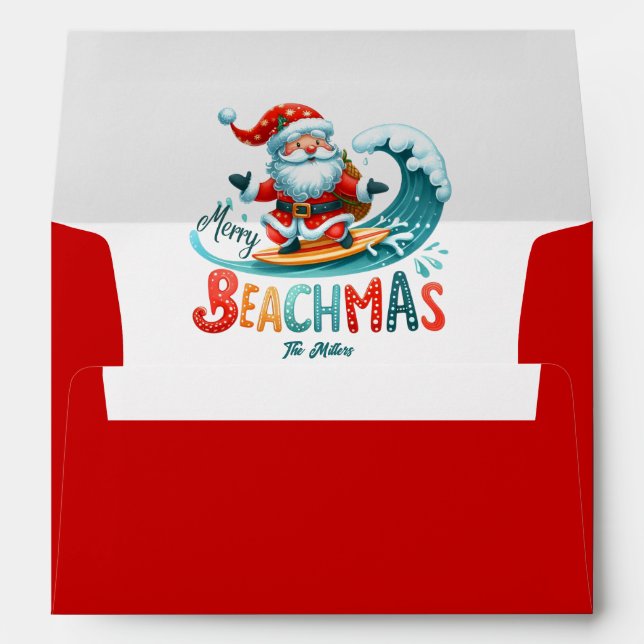 Merry Beachmas Santa Surfing Retro Design Envelope (Back (Bottom))