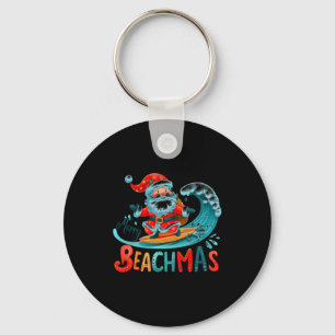 Merry Beachmas Santa Surfing Retro Design Key Ring