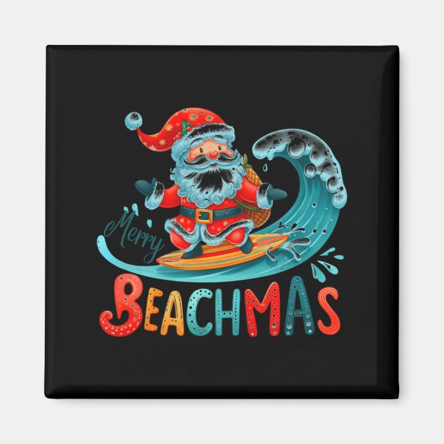 Merry Beachmas Santa Surfing Retro Design  Magnet (Front)