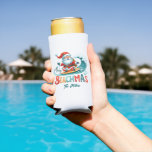 Merry Beachmas Santa Surfing Retro Design Seltzer Can Cooler<br><div class="desc">Merry Beachmas,  Santa surfin',  colourful retro typography. Merry Christmas in July.</div>