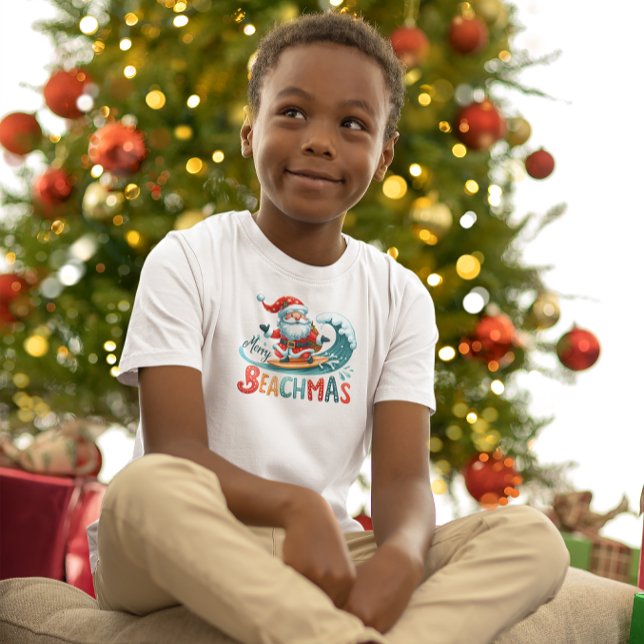 Merry Beachmas Santa Surfing Retro Design T-Shirt (Creator Uploaded)