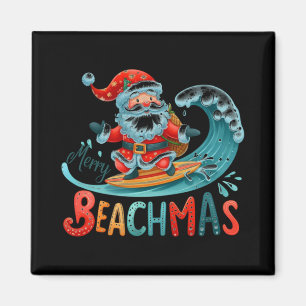 Merry Beachmas Santa Surfing Retro Design T Shirt  Magnet