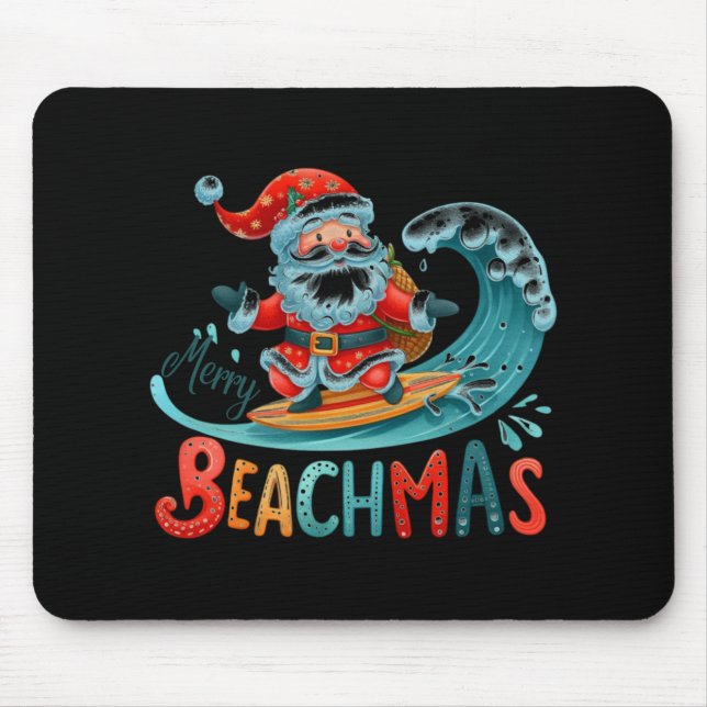 Merry Beachmas Santa Surfing Retro Design T Shirt  Mouse Pad (Front)
