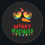 Merry Beachmas Trocal Christmas Hawaii Snowman Bea Classic Round Sticker<br><div class="desc">Merry Beachmas Trocal Christmas Hawaii Snowman Beach</div>