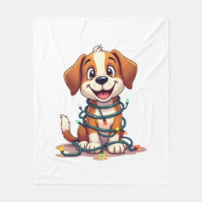 Merry Beagle Lights Fleece Blanket (Front)