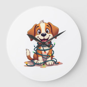 Merry Beagle Lights Large Clock