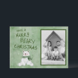 Merry Beary Christmas Polar Bear in Green Scarf Holiday Card<br><div class="desc">This sweet little watercolor polar bear is decked out in a green scarf and ready to celebrate the holidays. These personalised photo cards will bring a smile the face of all your friends and family.</div>