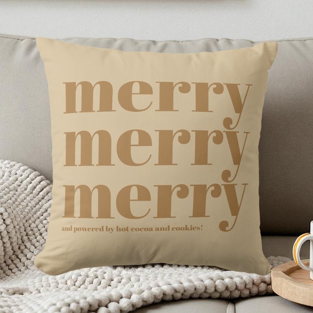 Merry Beige Brown Typography Fun Christmas Simple Cushion (Merry Beige Brown Typography Fun Christmas Simple Throw Pillow)