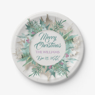 Merry Belly Christmas Framed Holidays Grey Teal Paper Plate