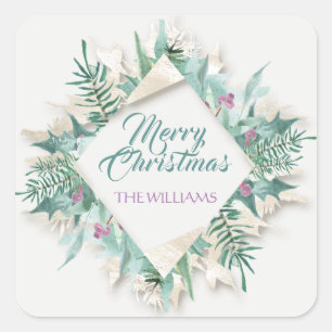Merry Belly Christmas Happy Holidays Diamond Frame Square Sticker