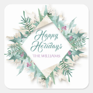 Merry Belly Christmas Happy Holidays White Mint Square Sticker