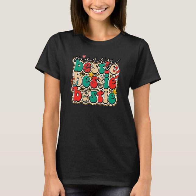 Merry Bestie Leopard Merry Christmas Best Friend X T-Shirt (Front)