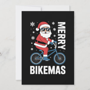 Merry Bikemas Santa Riding Bicycle Snowflakes Xmas Invitation