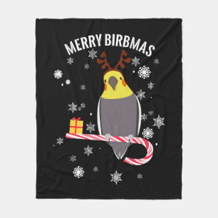 Merry Birbmas Funny Cockatiel Bird Holiday for Chr Fleece Blanket