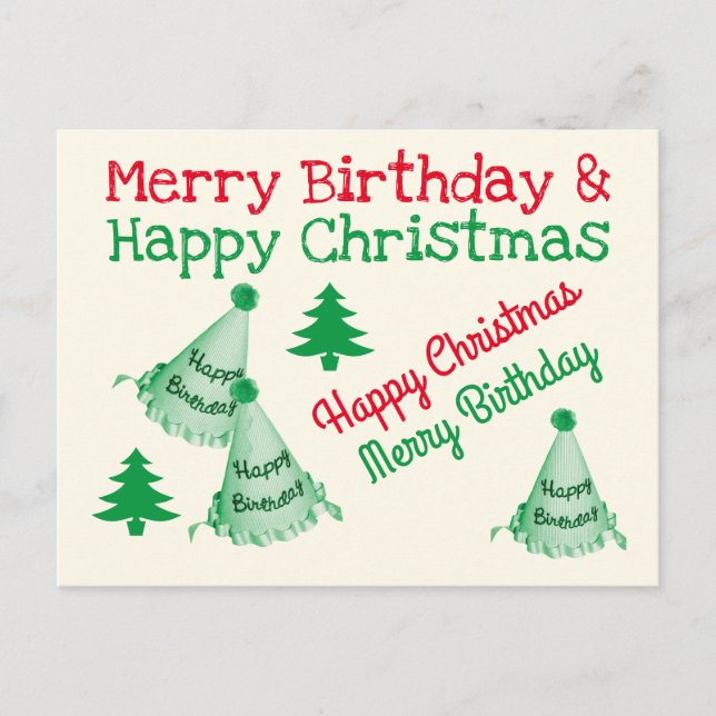 Merry Birthday and Happy Christmas - Xmas Bday Postcard (Front)