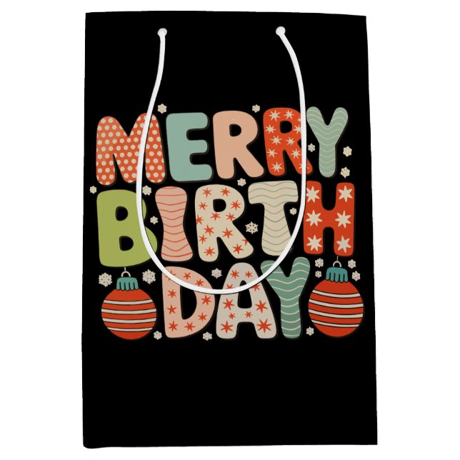 Merry Birthday Birth Day Cute Xmas Matching Family Medium Gift Bag (Front)