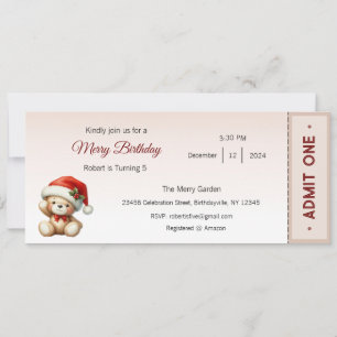 Merry Birthday Invitation, Christmas Birthday  Invitation