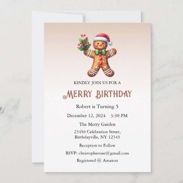 Merry Birthday Invitation, Christmas Birthday  Invitation (Front)