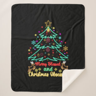 Merry Blessed And Christmas Obsessed Sherpa Blanket