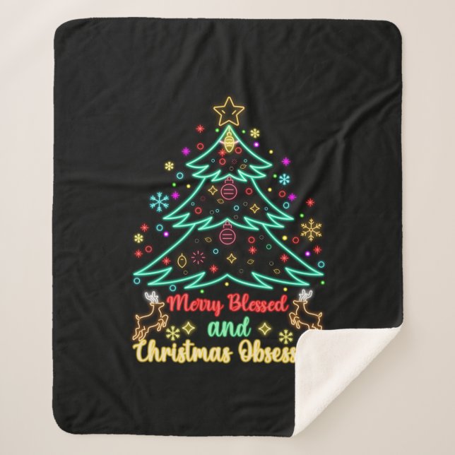 Merry Blessed And Christmas Obsessed Sherpa Blanket (Front)