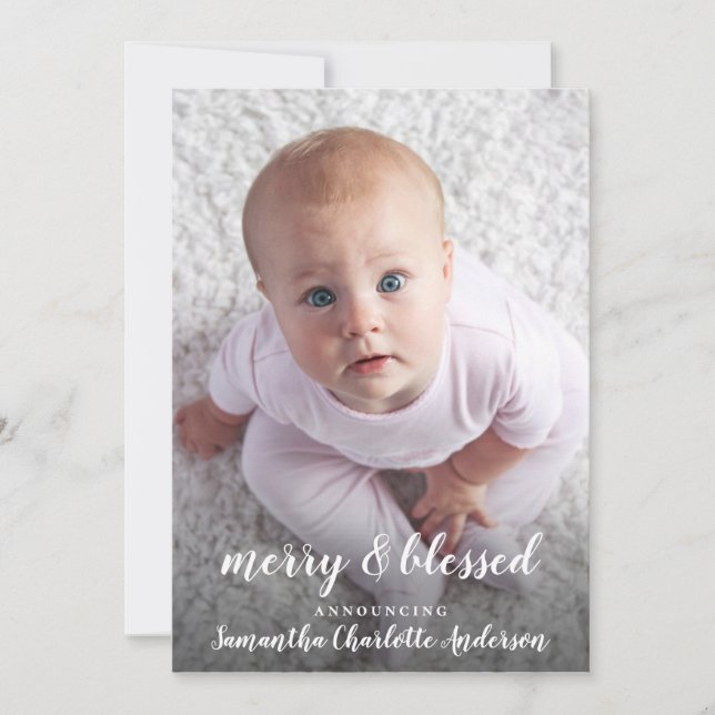 Merry & Blessed Photo Collage Birth Announcement (Front)