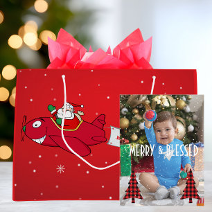 Merry & Blessed Photo,Snowflakes & Christmas Trees Holiday Postcard