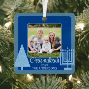 Merry Blue Interfaith Chrismukkah Double Sided Metal Tree Decoration