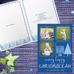 Merry Blue Interfaith Cute Handwriting 3 Photo<br><div class="desc">Custom Merry Happy Chrismukkah holiday greeting cards featuring your photos are a cute way to spread holiday cheer during the holidays. Created with interfaith families in mind, this unique design includes fun casual handwritten style fonts in pale blue on a rich royal blue background, three of your favourite photos and...</div>