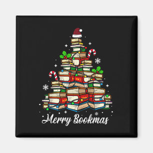 Merry Bookmas Books Christmas Tree Book Lover Sant Magnet