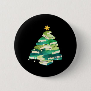 Merry Bookmas Books Pine Tree Fun Reading Lover Ch 6 Cm Round Badge