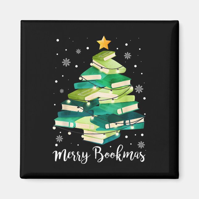 Merry Bookmas Books Pine Tree Fun Reading Lover Ch Magnet (Front)