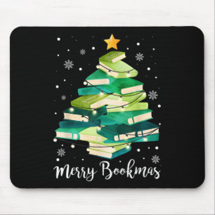 Merry Bookmas Books Pine Tree Fun Reading Lover Ch Mouse Pad