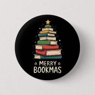 Merry Bookmas - Festive Book Stack for Book Lovers 6 Cm Round Badge