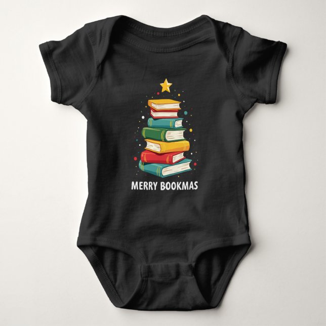 Merry Bookmas - Festive Book Stack for Book Lovers Baby Bodysuit (Front)