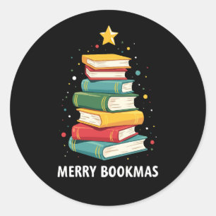 Merry Bookmas - Festive Book Stack for Book Lovers Classic Round Sticker