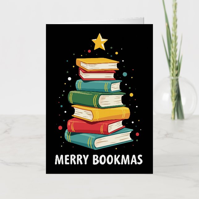 Merry Bookmas - Festive Book Stack for Book Lovers Foil Greeting Card (Front)