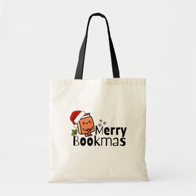 Merry Bookmas Funny Book Christmas Gift  Tote Bag (Front)