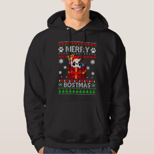Merry Bostmas Boston Terrier Christmas Santa Ugly Hoodie