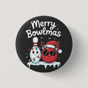 Merry Bowlmas Bowl Wearing Santa Hat Bowl Sport Lo 3 Cm Round Badge