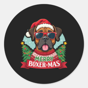 Merry Boxer-mas Cute Boxer Dog Christmas  Classic Round Sticker