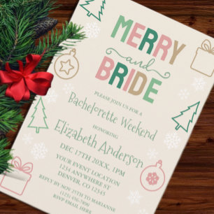 Merry & Bride Christmas Bachelorette Party Invitation