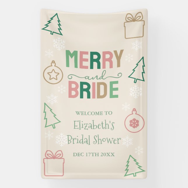 Merry & Bride Christmas Bridal Shower Banner (Vertical)