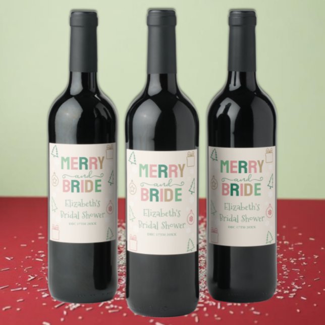 Merry & Bride Christmas Bridal Shower Wine Label (Creator Uploaded)