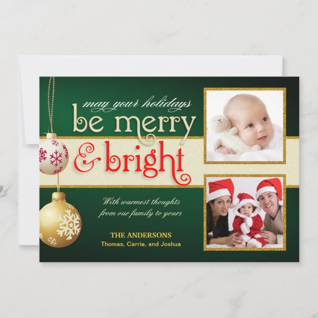 Merry & Bright 2-Photos Holiday Flat Card (Front)